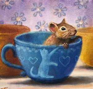painting of mouse in teacup