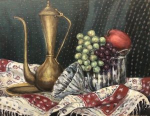 painting of still life fruit and tableware
