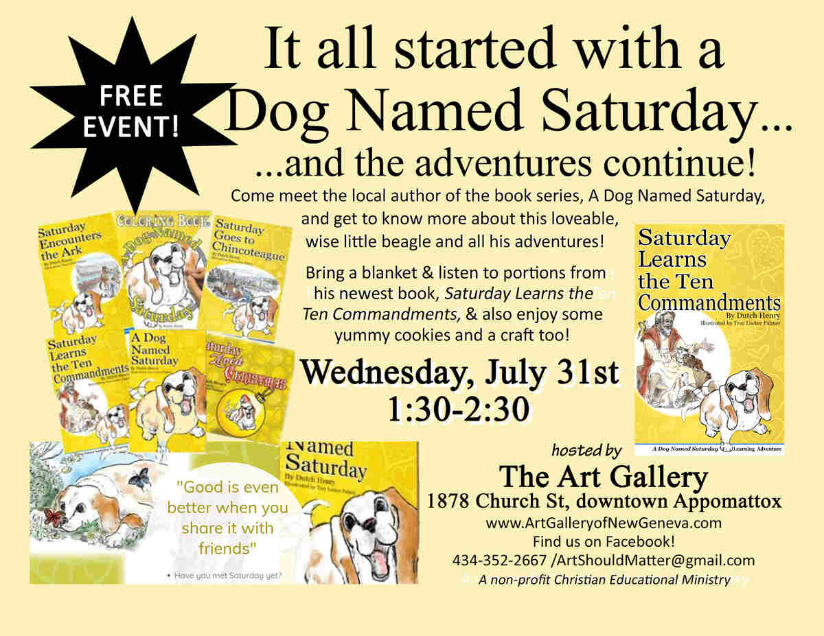 Flyer for event featuring A Dog Named Saturday on July 31, 2024