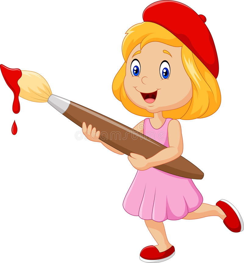 cartoon of young girl holding large paint brush