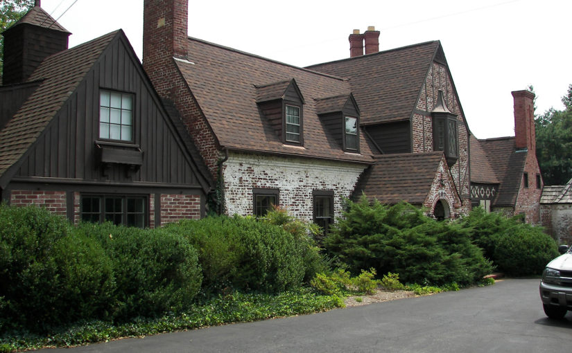 large brick residence with multiple chimneys