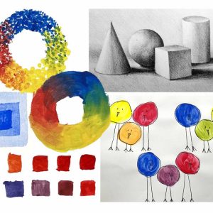 Collage of drawings and pain