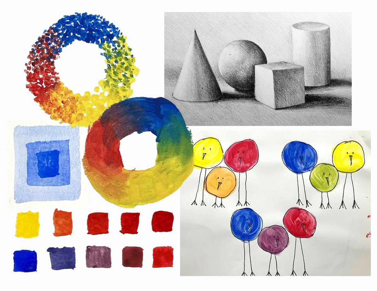 Collage of drawings and pain