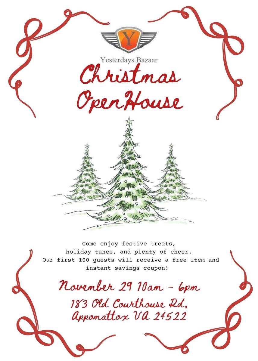 Flyer for Christmas open house at Yesterday's Bazaar Nov 29