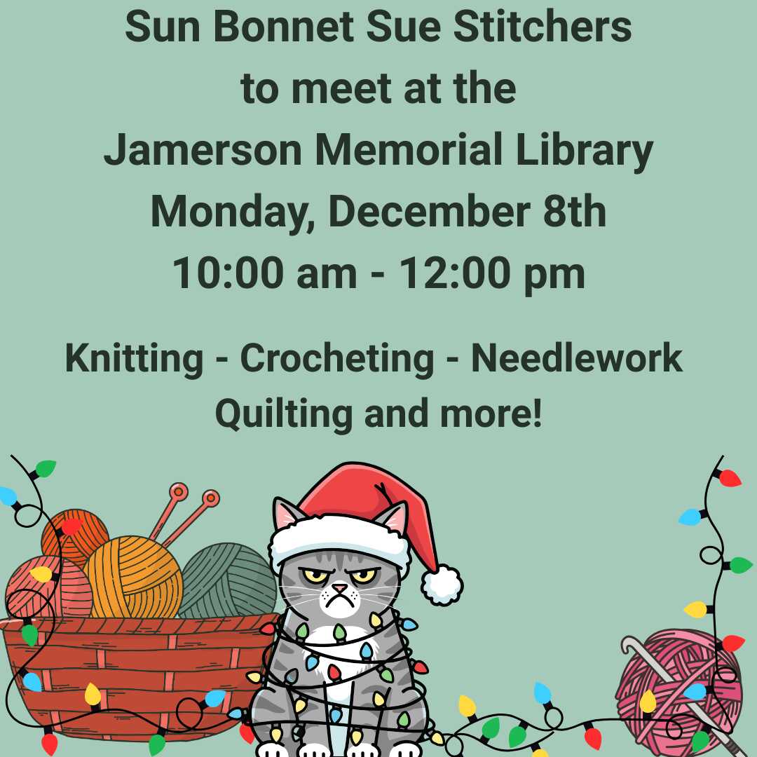 Flyer for sun bonnet sue stitchers Dec 8
