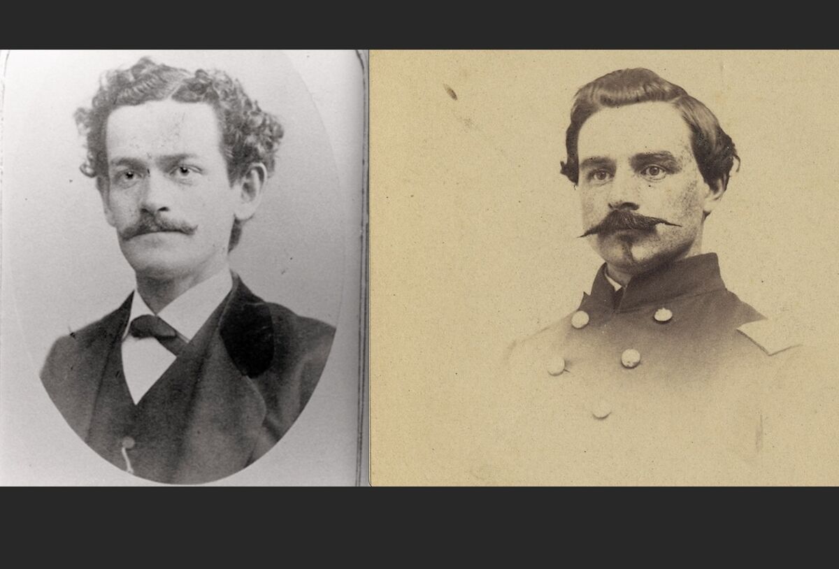 Two images of man with mustache