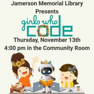 Flyer for JML Girls who Code Nov 13
