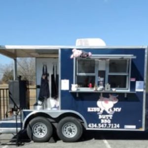 Blue food truck with KMB BBQ