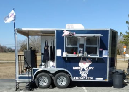 Blue food truck with KMB BBQ