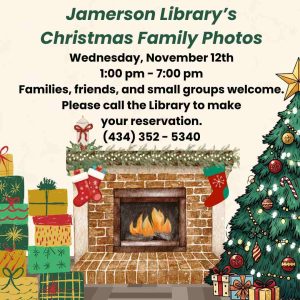 Flyer for Christmas Family Photos on Nov 12 at Jamerson Lirbrary
