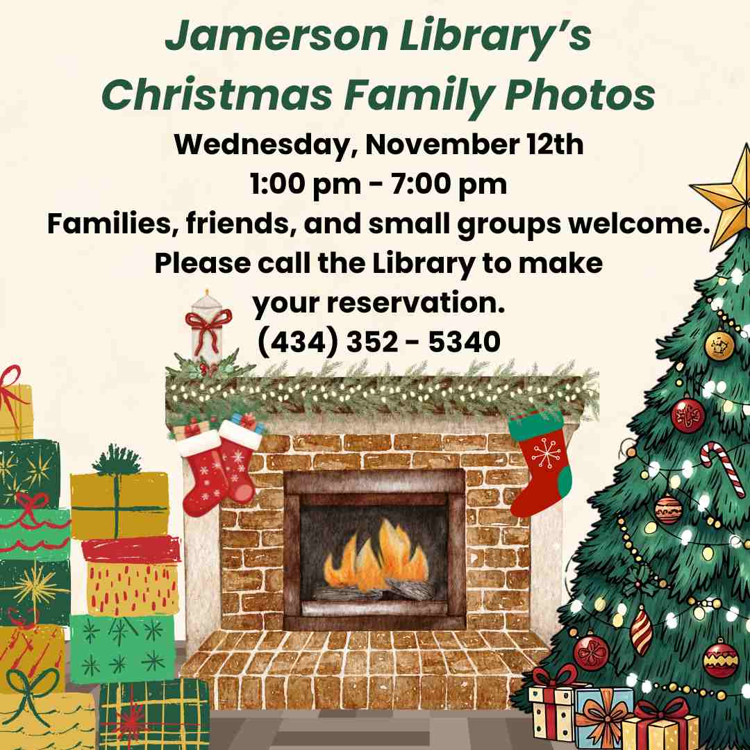 Flyer for Christmas Family Photos on Nov 12 at Jamerson Lirbrary