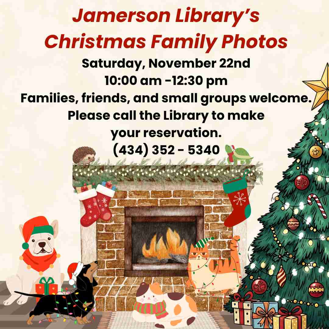 Flyer for Jamerson Library Christmas Family photos Nov 22