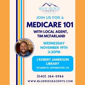 Flyer for Medicare 101 with blue ridge agents