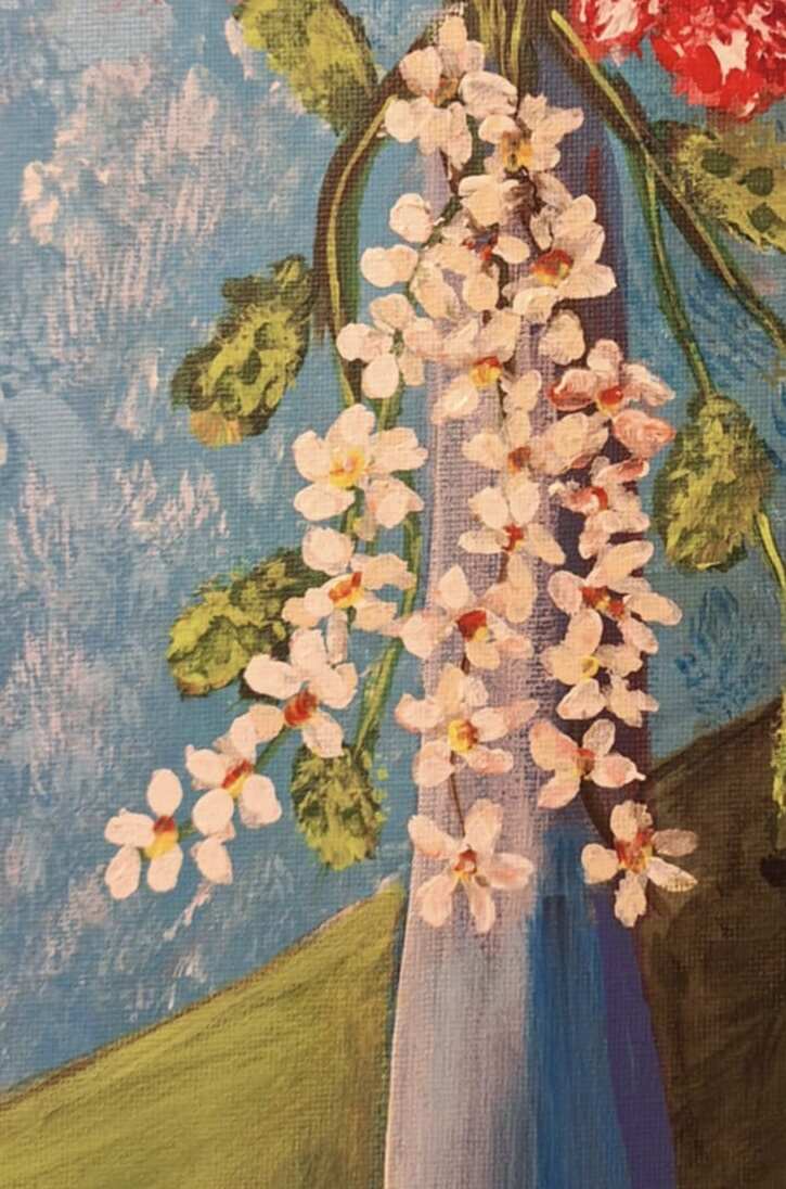 painting of pink flowers in vase