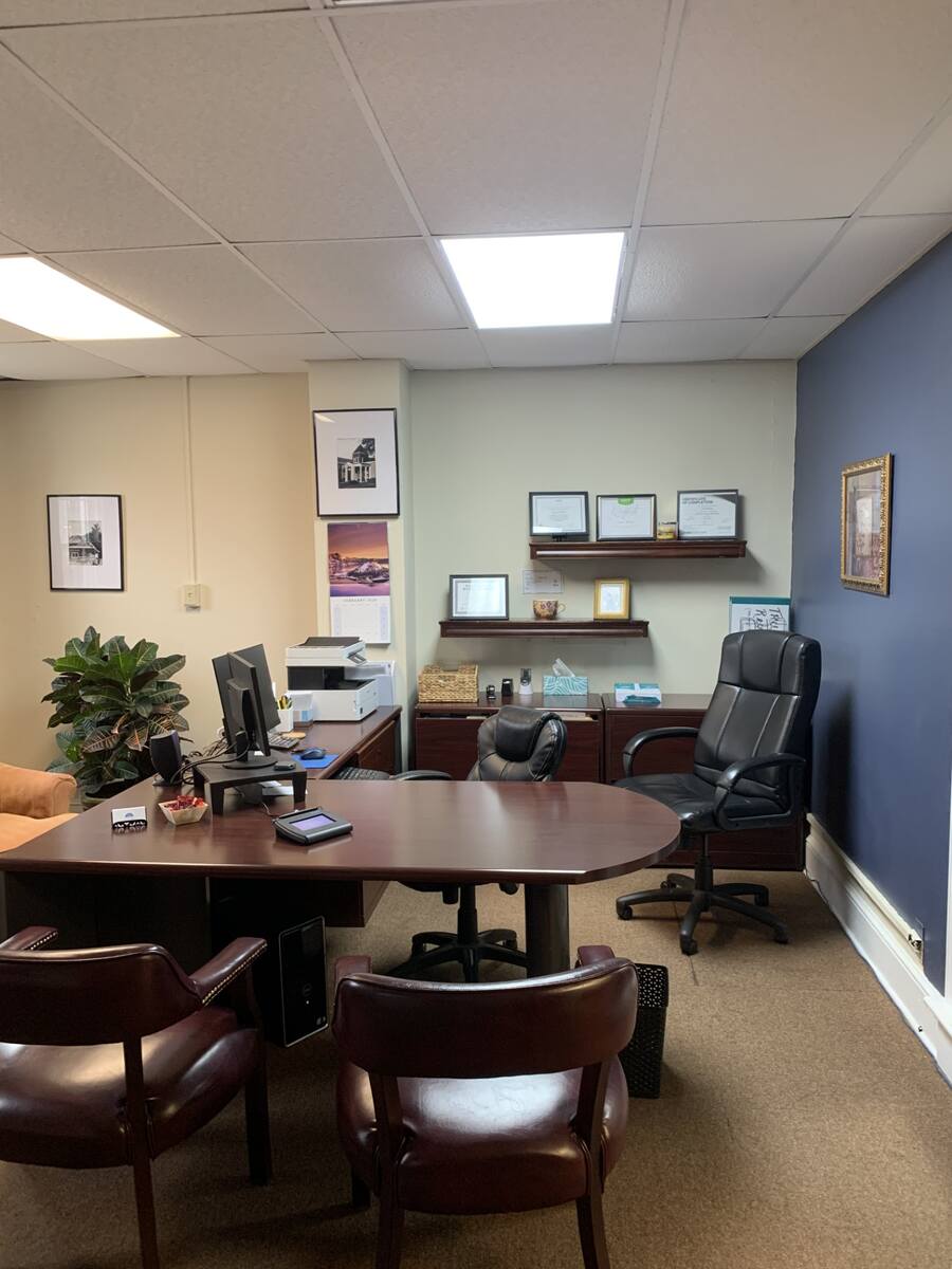 Desk and chairs in office
