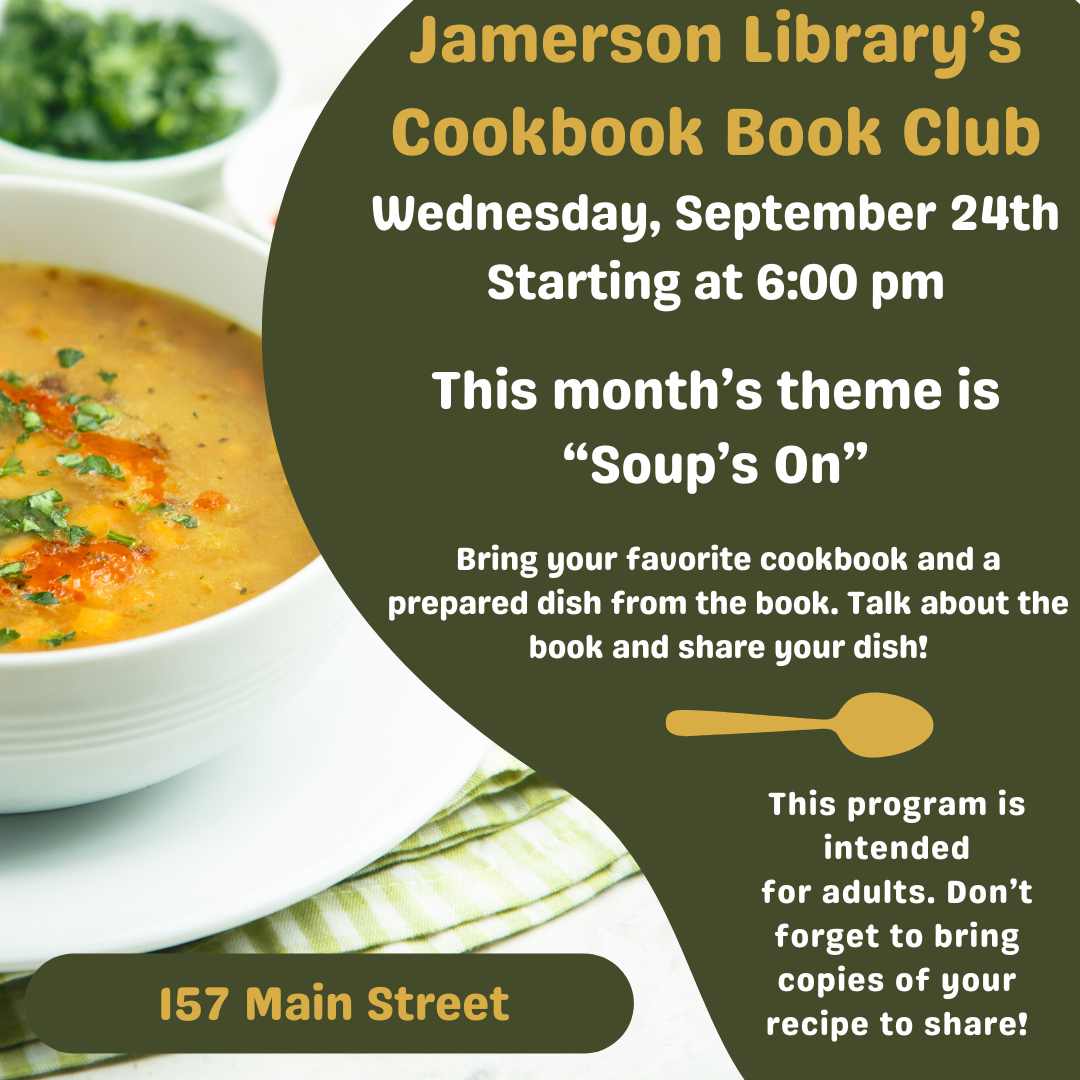 Flyer for Sept 24 Cookbook Book Club