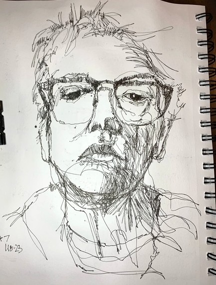 Sketch of man with glasses