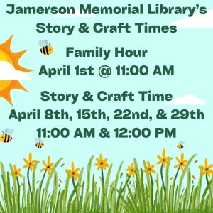 Flyer for Story and Craft Times April
