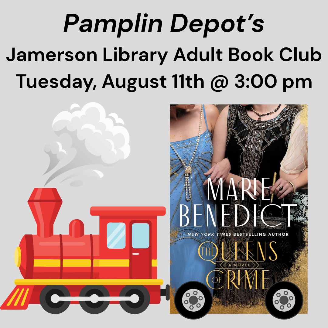 Flyer for August Adult Book Club at Pamplin Depot