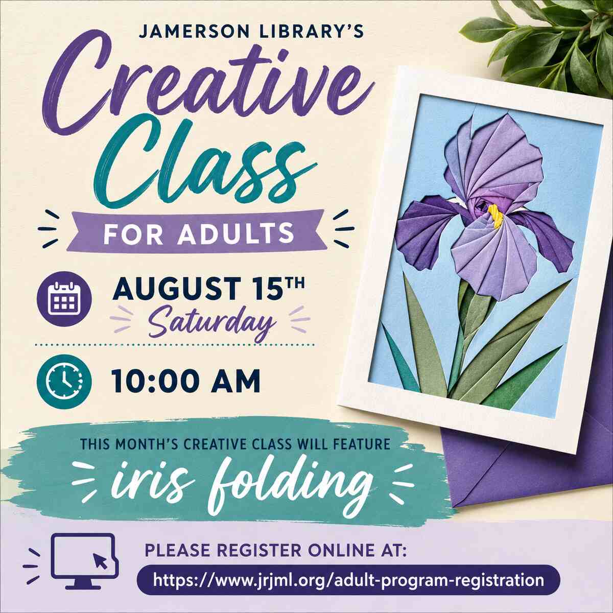 Flyer for August Creative Class for Adults