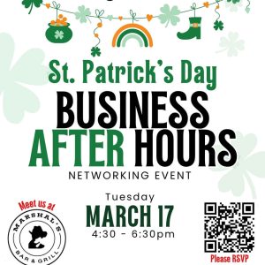 Flyer for Business After Hours on St Patrick's Day