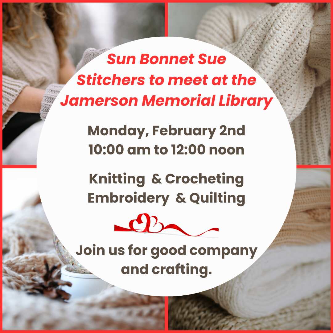 Flyer for sun bonnet sue stitchers feb