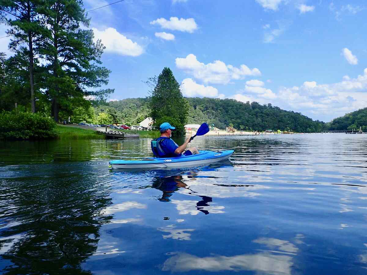 Canoe in peaceful lake