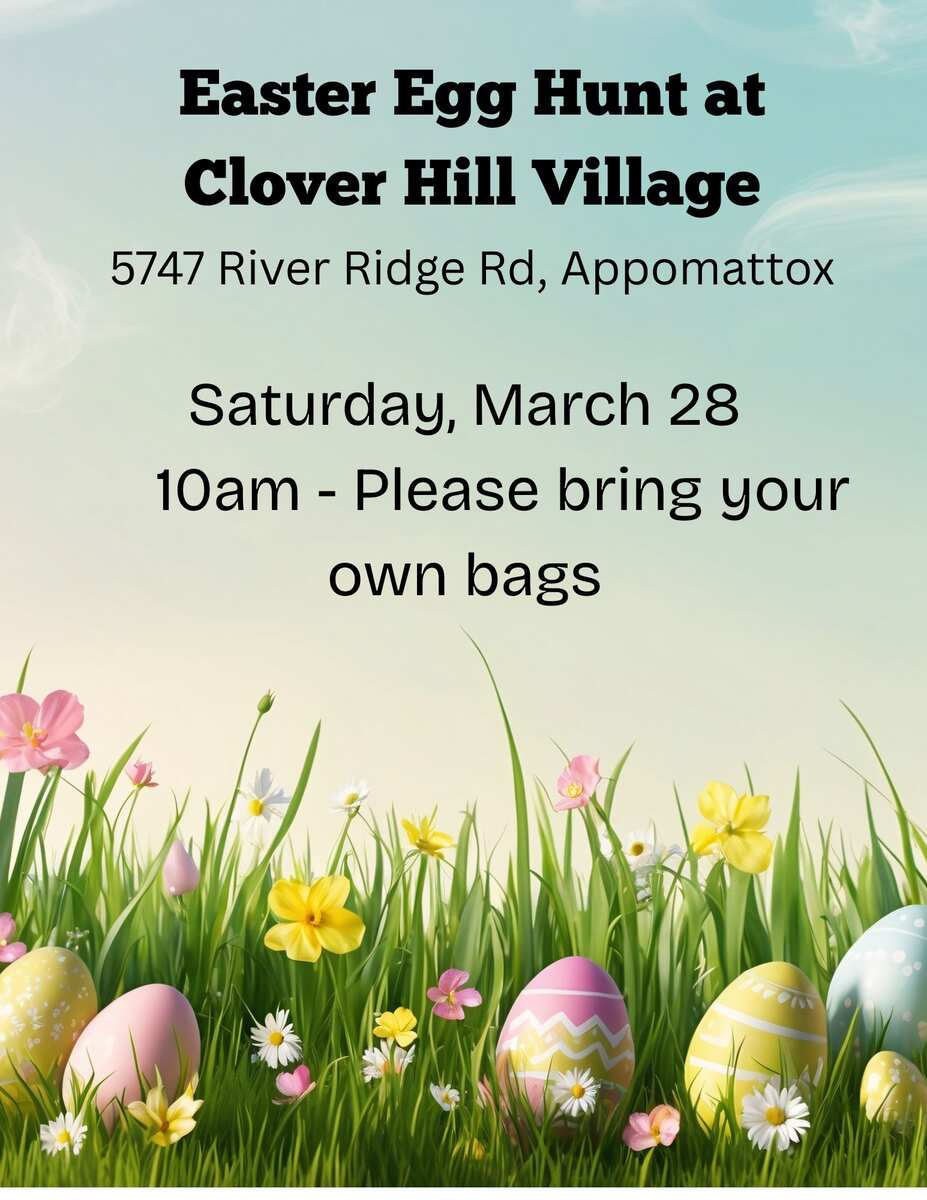 Flyer for easter egg hunt at clover hill village