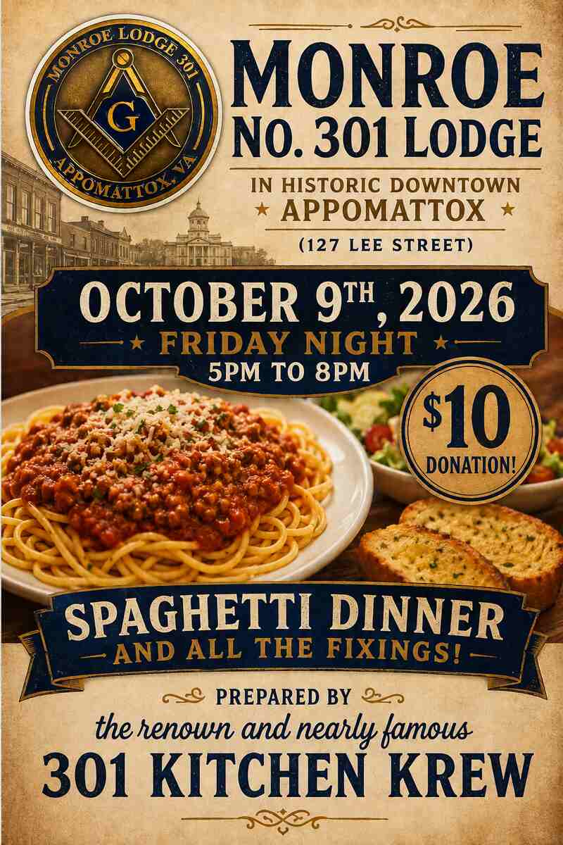 Flyer for Spaghetti dinner at Monroe Lodge Oct 9