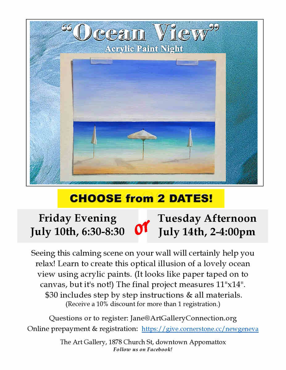 Flyer for Ocean View acrylic paint class