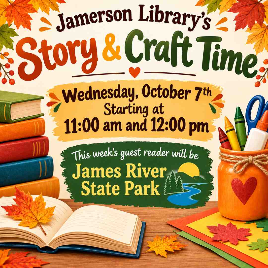 Flyer for Story and Craft time Oct 7