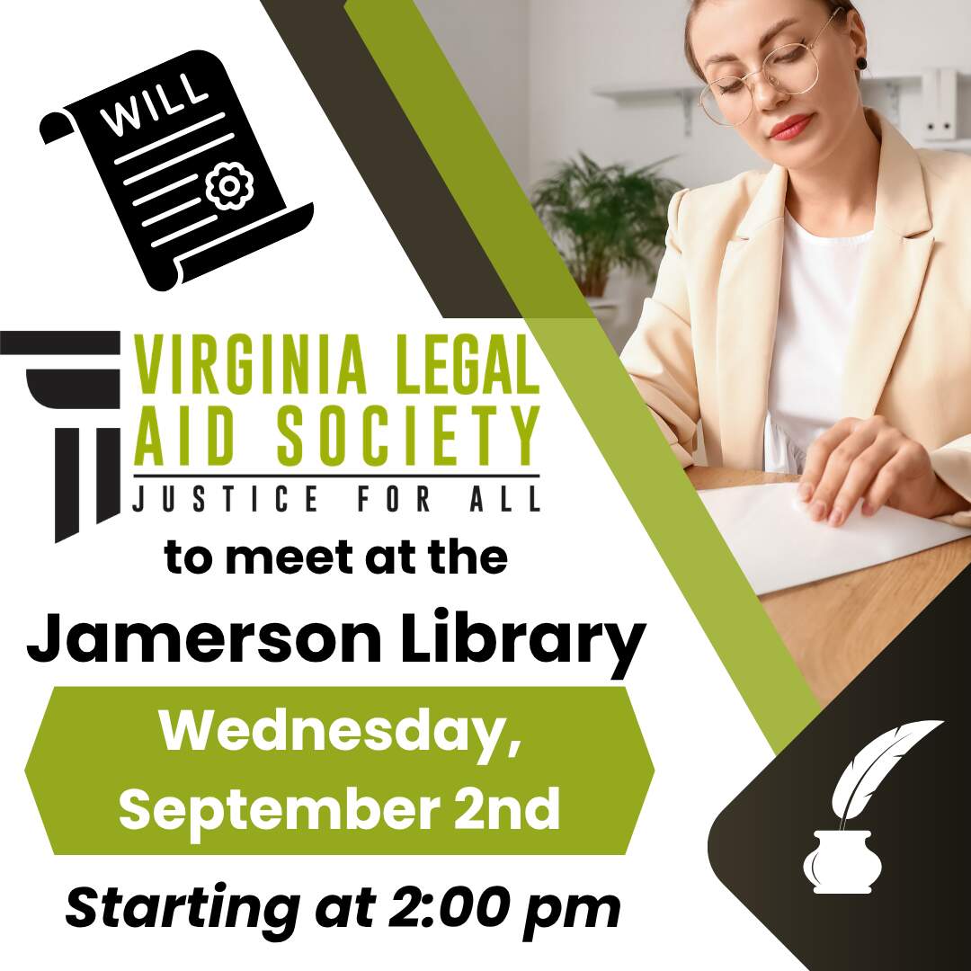 flyer for Virginia Legal Aid Society meeting Sep 2