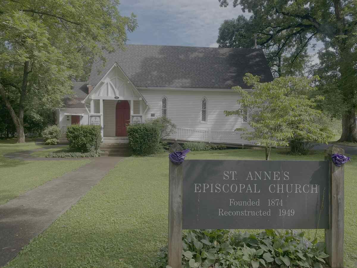White church with sign St. Anne's Episcopal Church