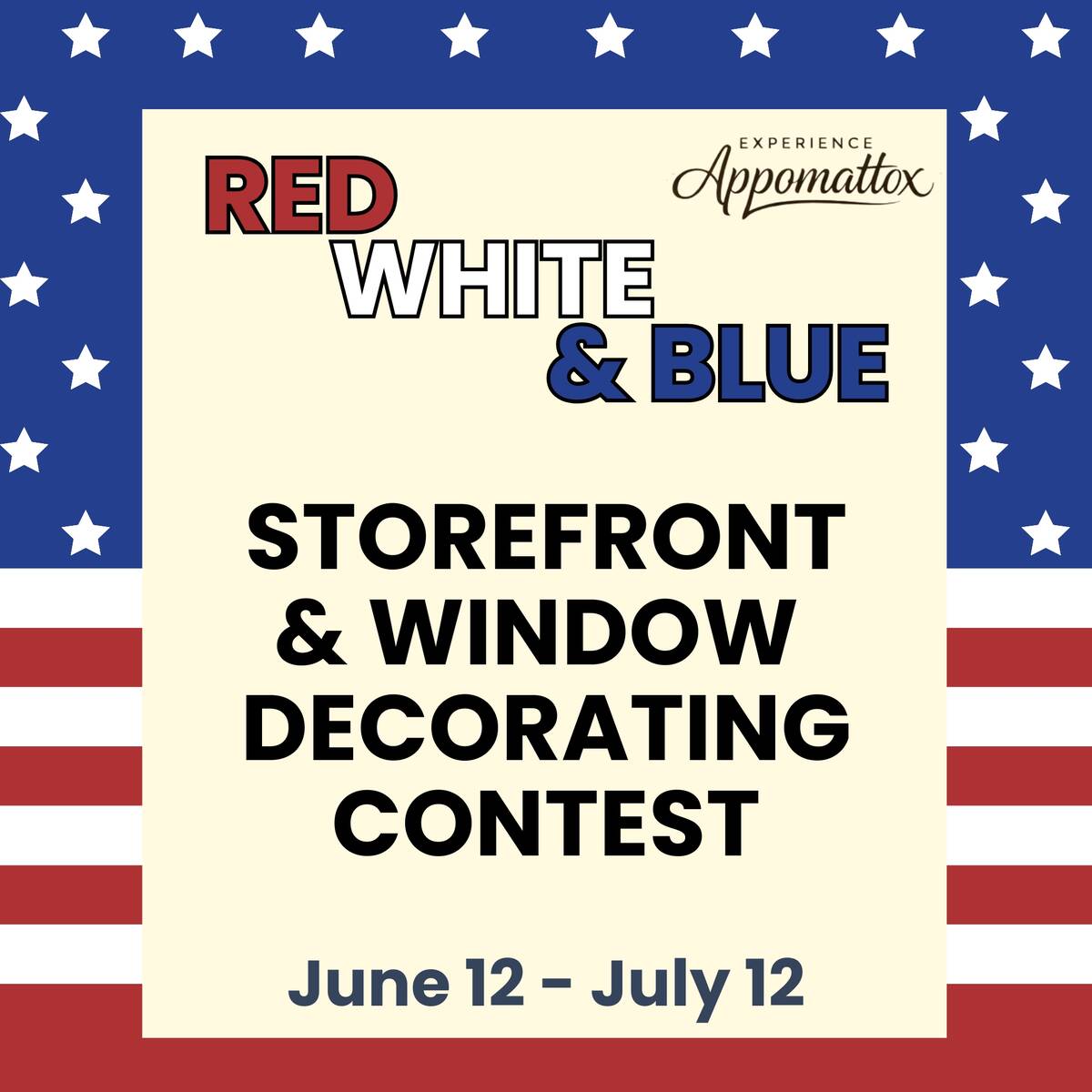 Flyer for red white & blue storefront decorating contest