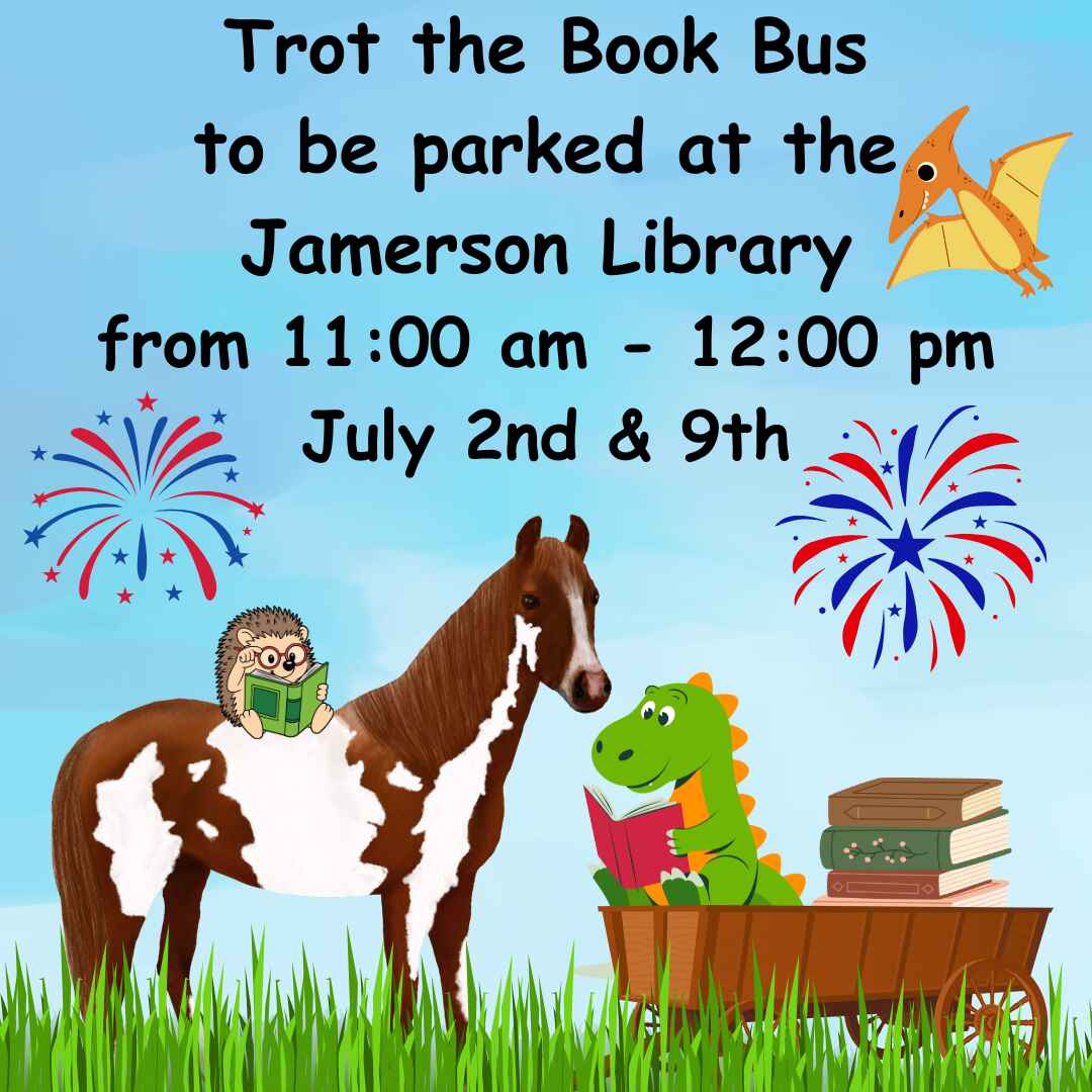 Flyer for Trot the Book Bus July