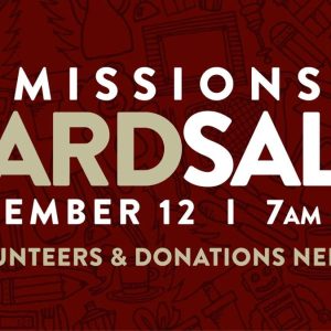 Flyer for Missions Yard Sale Sep 12