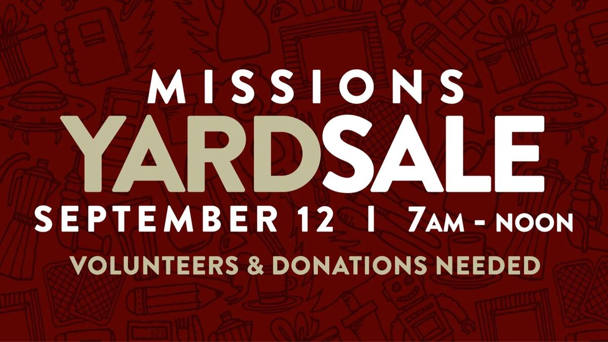 Flyer for Missions Yard Sale Sep 12