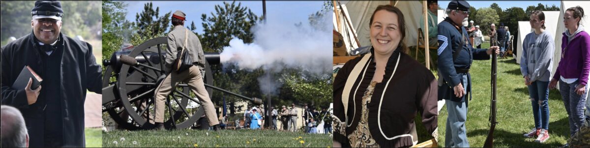 Collage of images including cannon fire