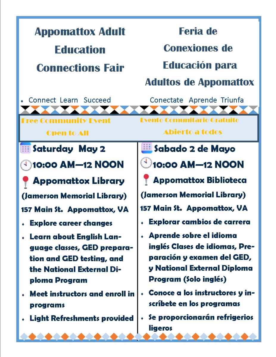 Flyer for Appomattox Adult Education Fair