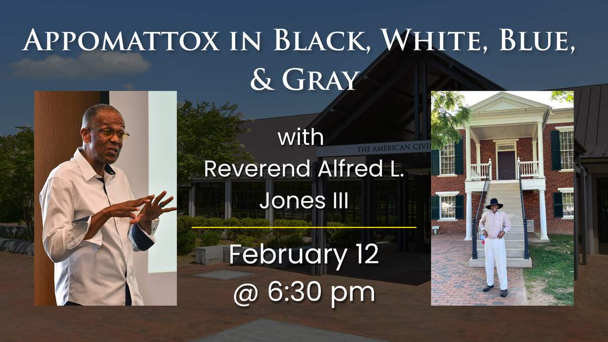 Flyer for Appomattox in black, white, blue and gray