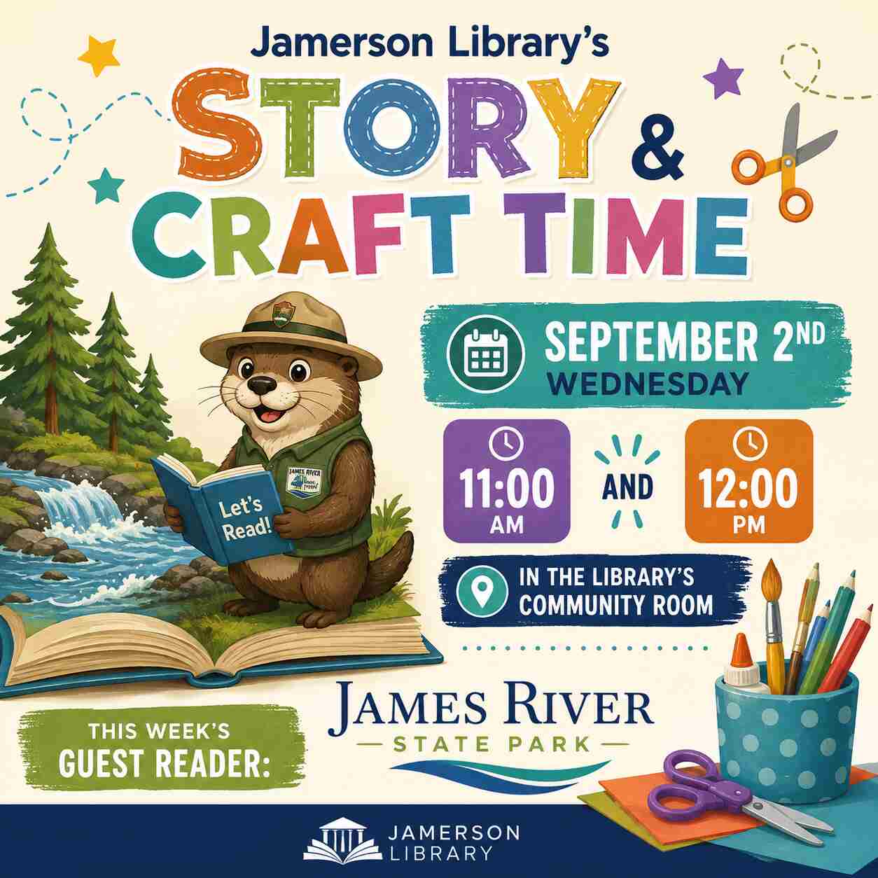 Flyer for James River Story and Craft Time Sept 2
