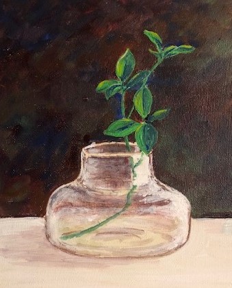 painting of green plant in glass vase