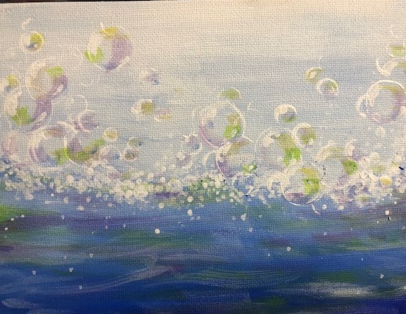 painting of bubbles over waves